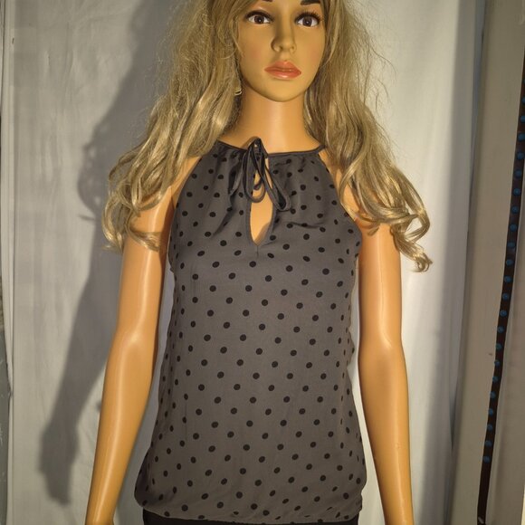 Express sleeveless top w/ keyhole back, Grey with black dots in size small - Picture 2 of 14